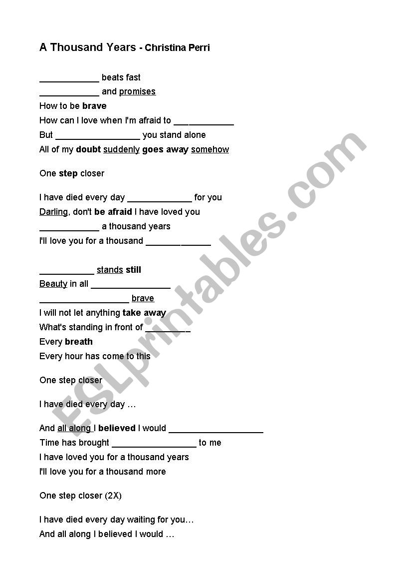A Thousand Years worksheet