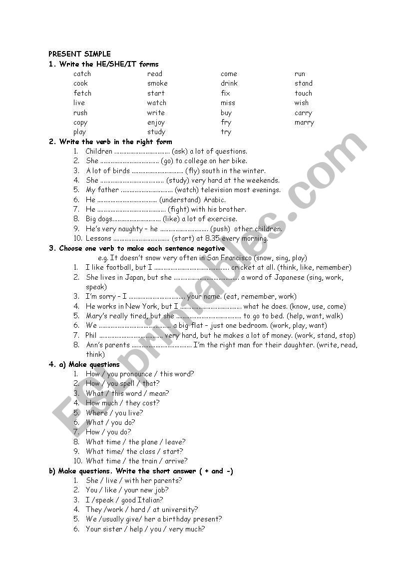 present simple worksheet