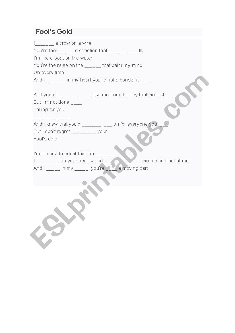 Fools gold worksheet