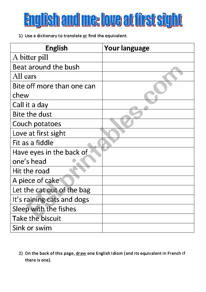 English idioms worksheet