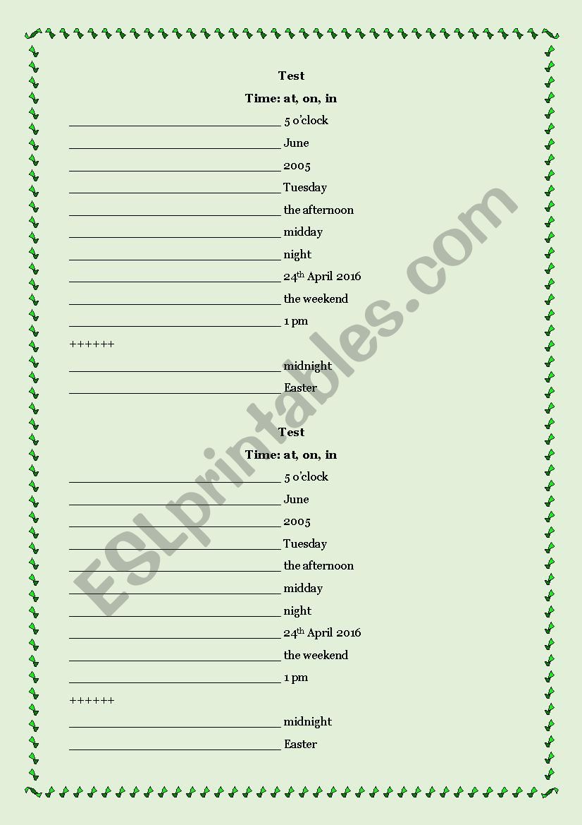 preposition of time worksheet