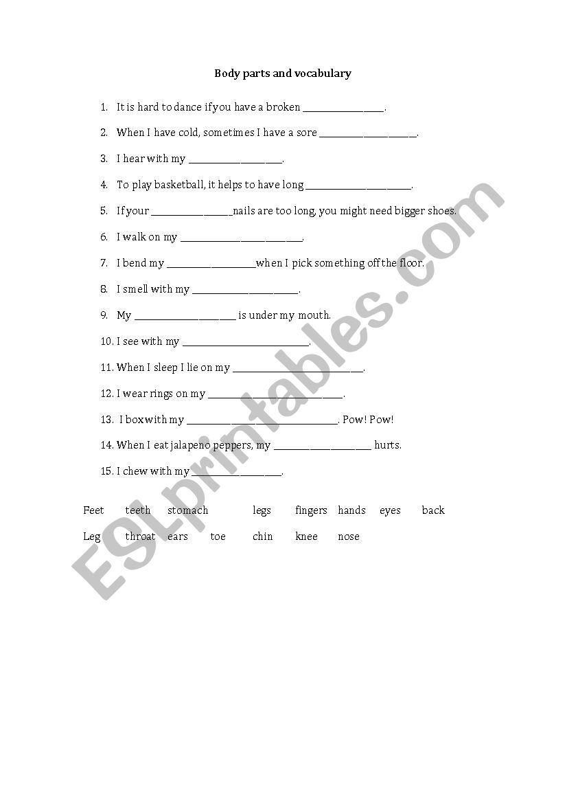 Bodyparts worksheet