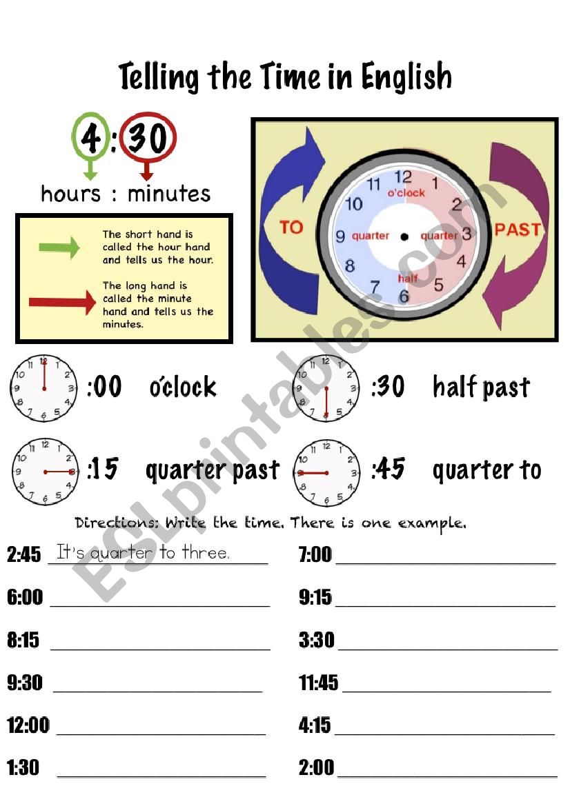 Telling Time - Quarter Hours worksheet