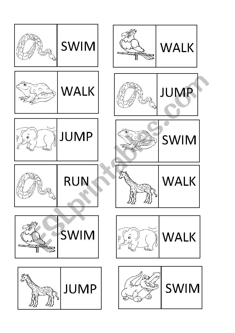 Animal&verbs dominoes  worksheet