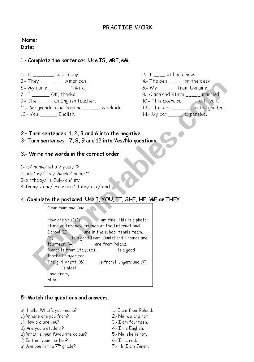 simple resent worksheet worksheet