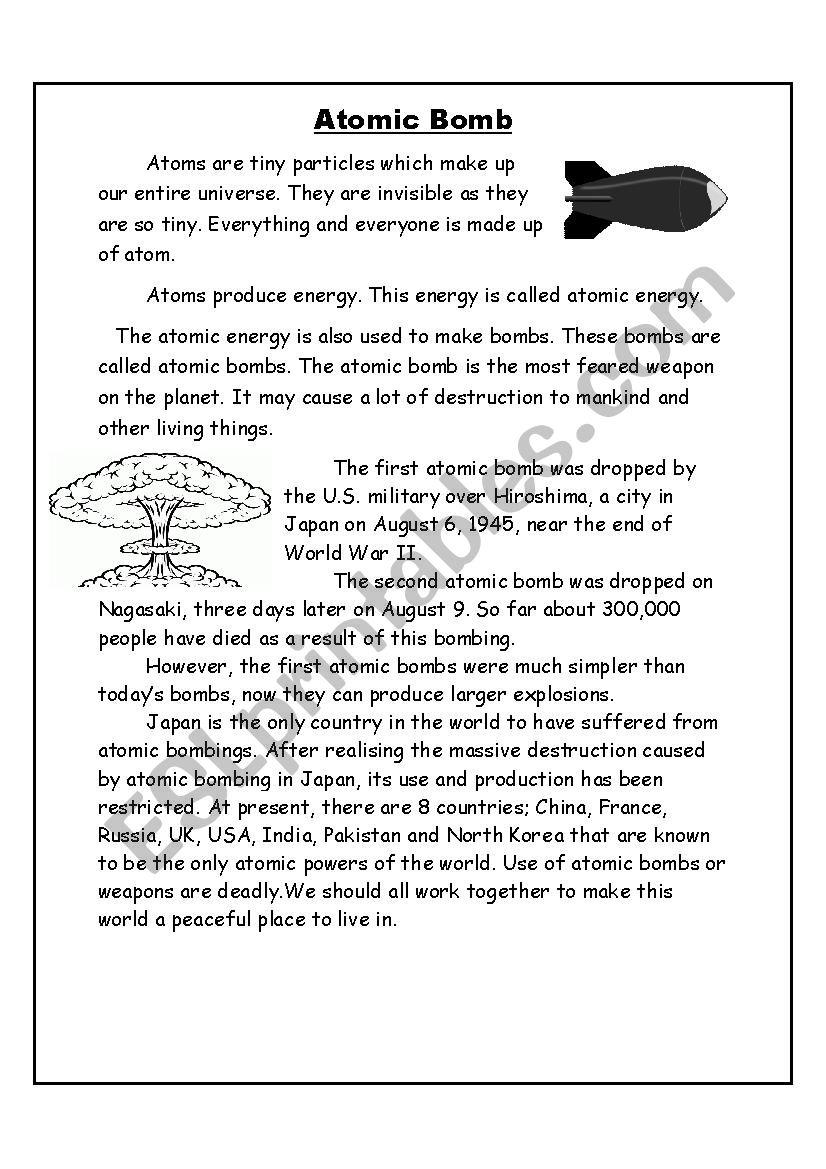 Atomic bomb worksheet