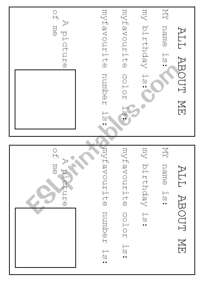 All about me - Info charts worksheet