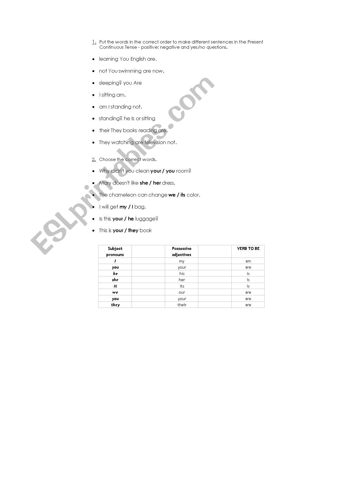 PRONOUS worksheet