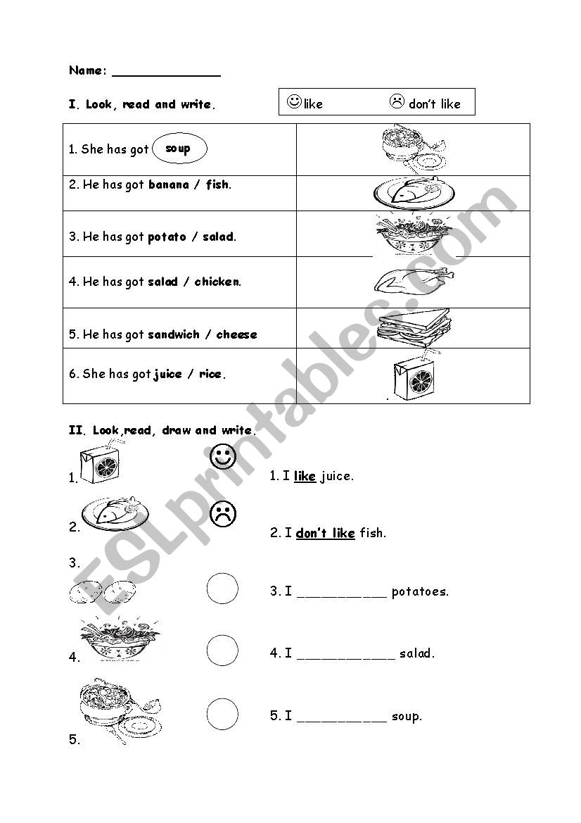 like - dont like worksheet