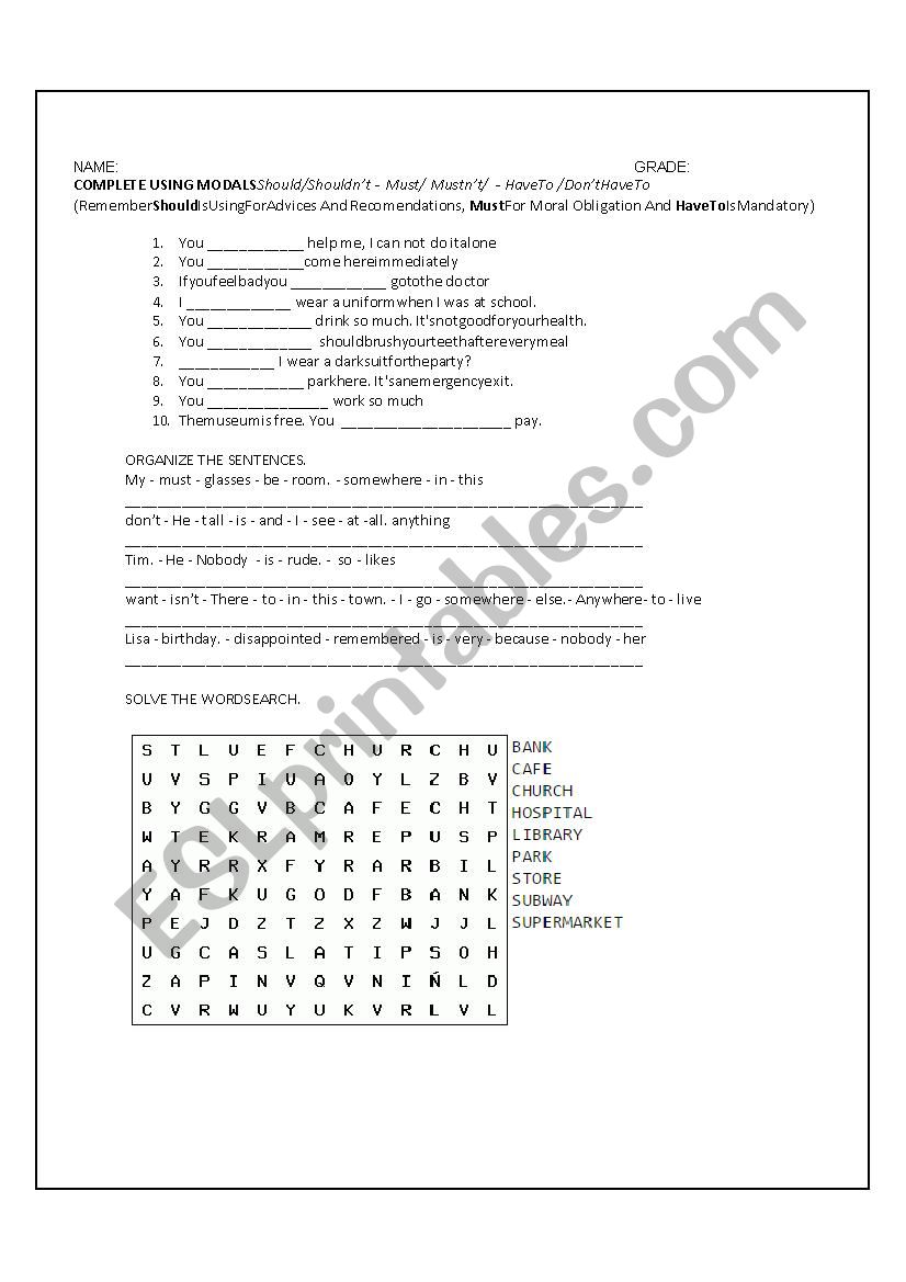 Modal Verbs worksheet