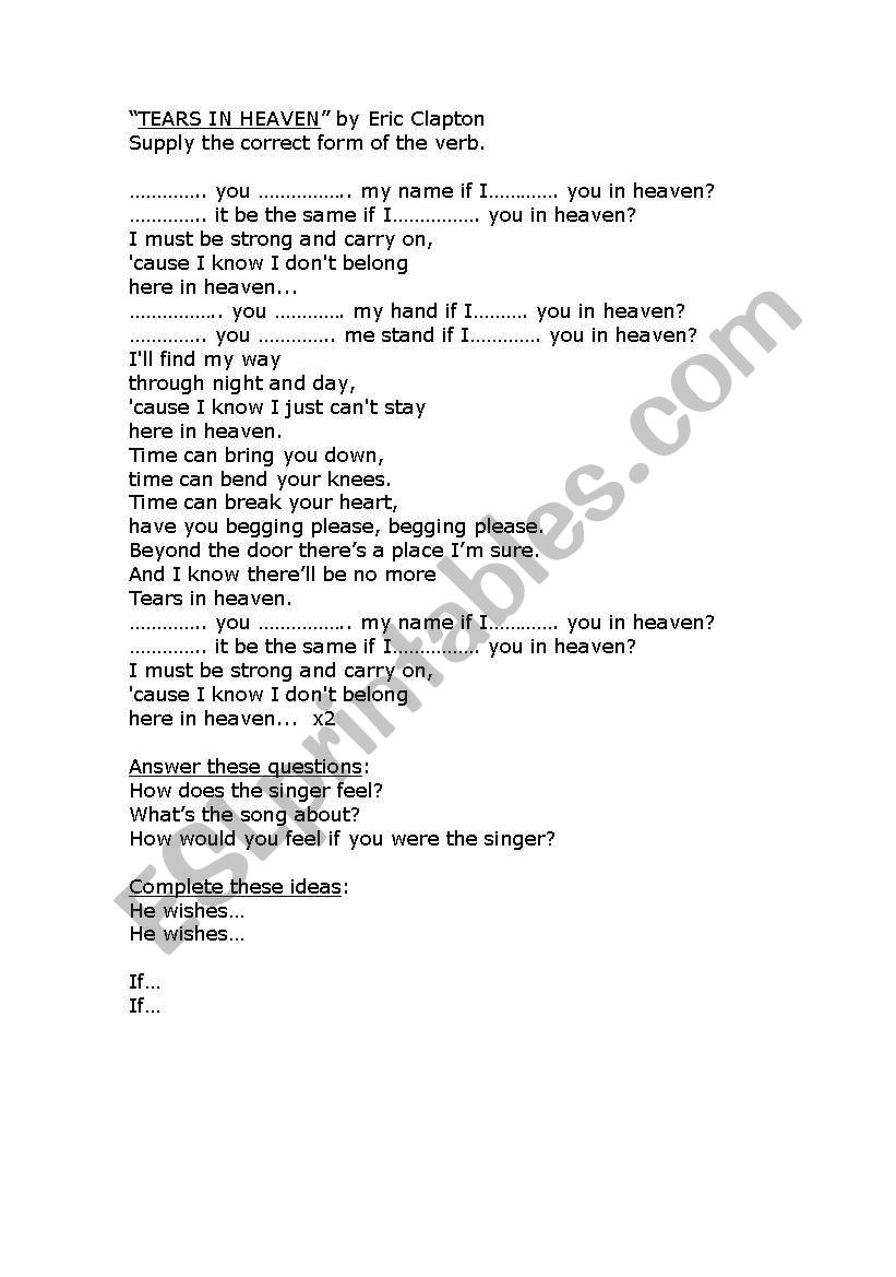 song by eric clapton worksheet