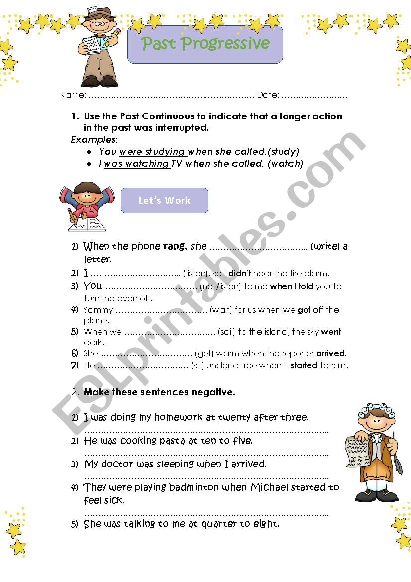 Past progressive worksheet