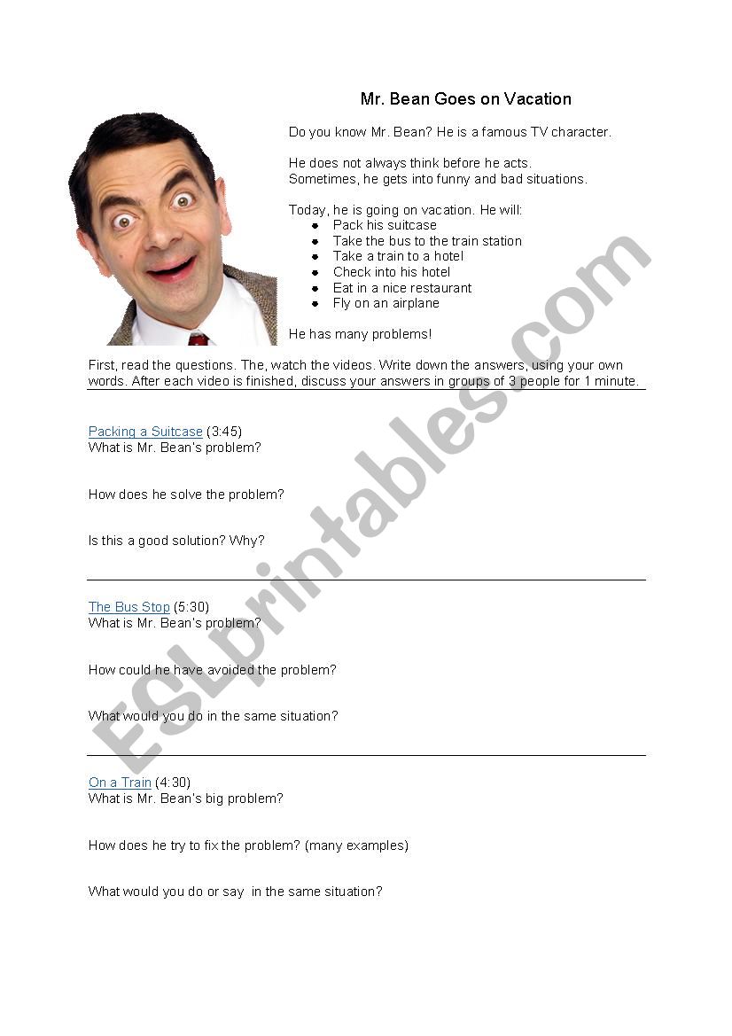 Travel English with Mr. Bean worksheet