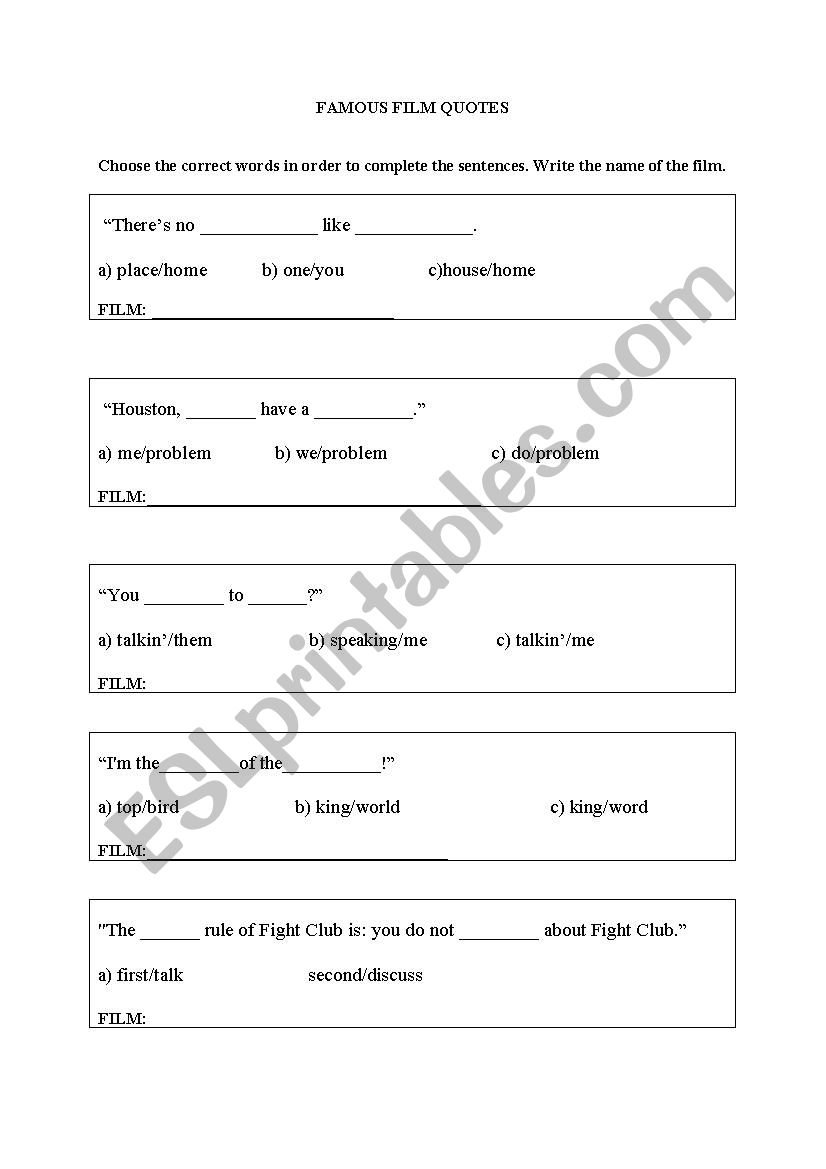 movie quotes worksheet