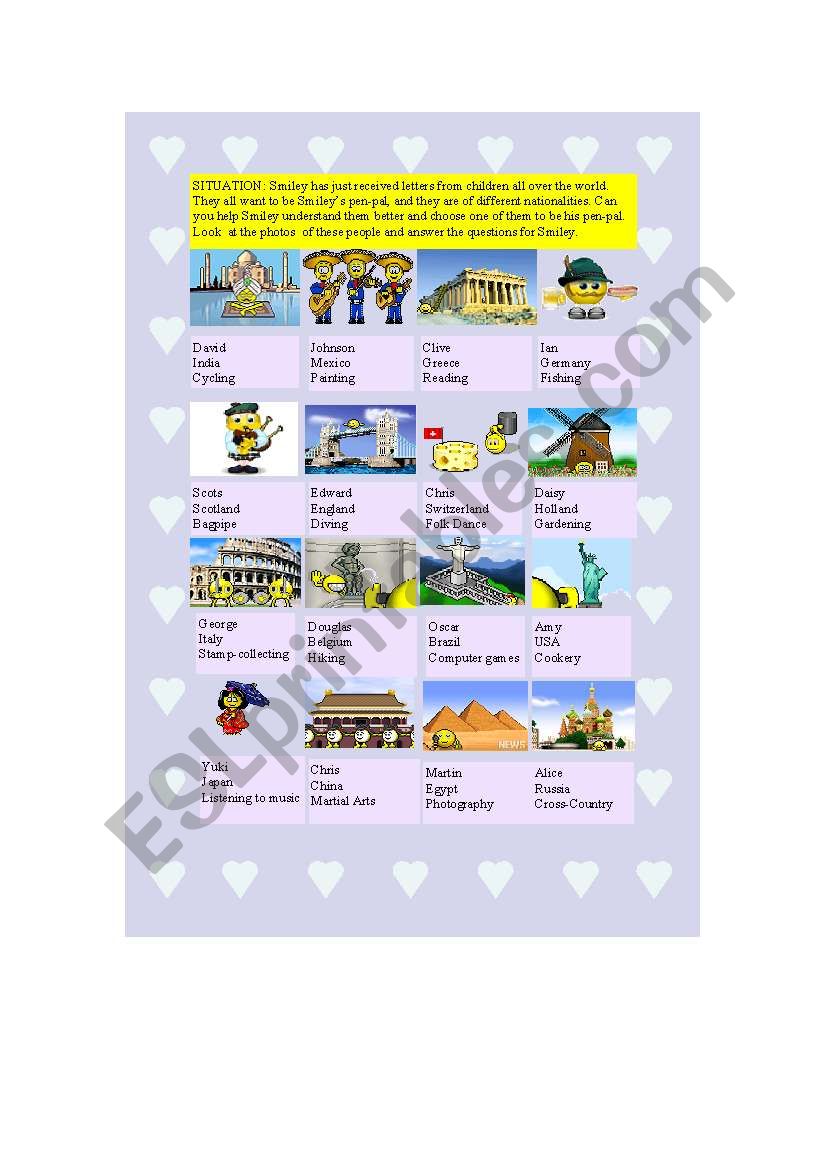 Nationality: Smileys Penpal worksheet