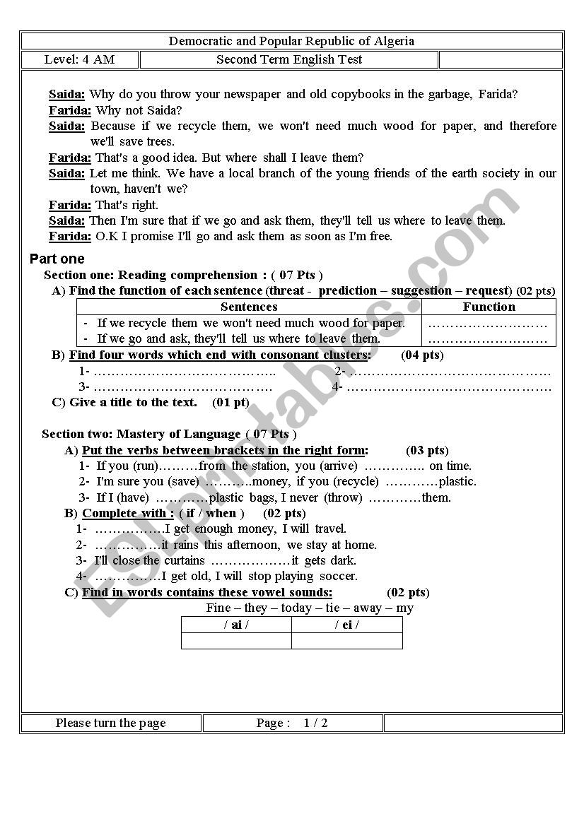 Exam for bac worksheet