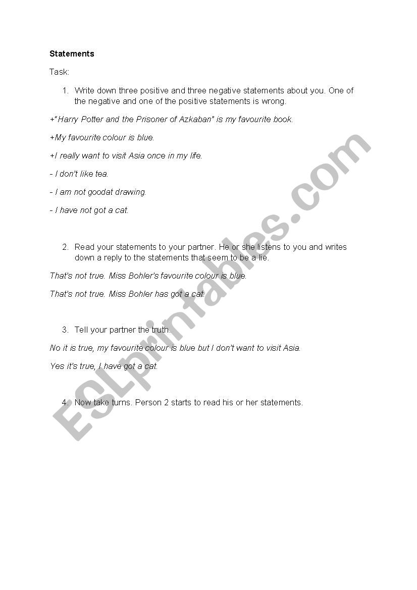 Statements worksheet