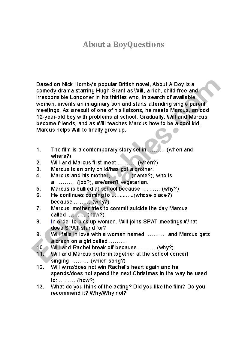 Film: About a Boy worksheet