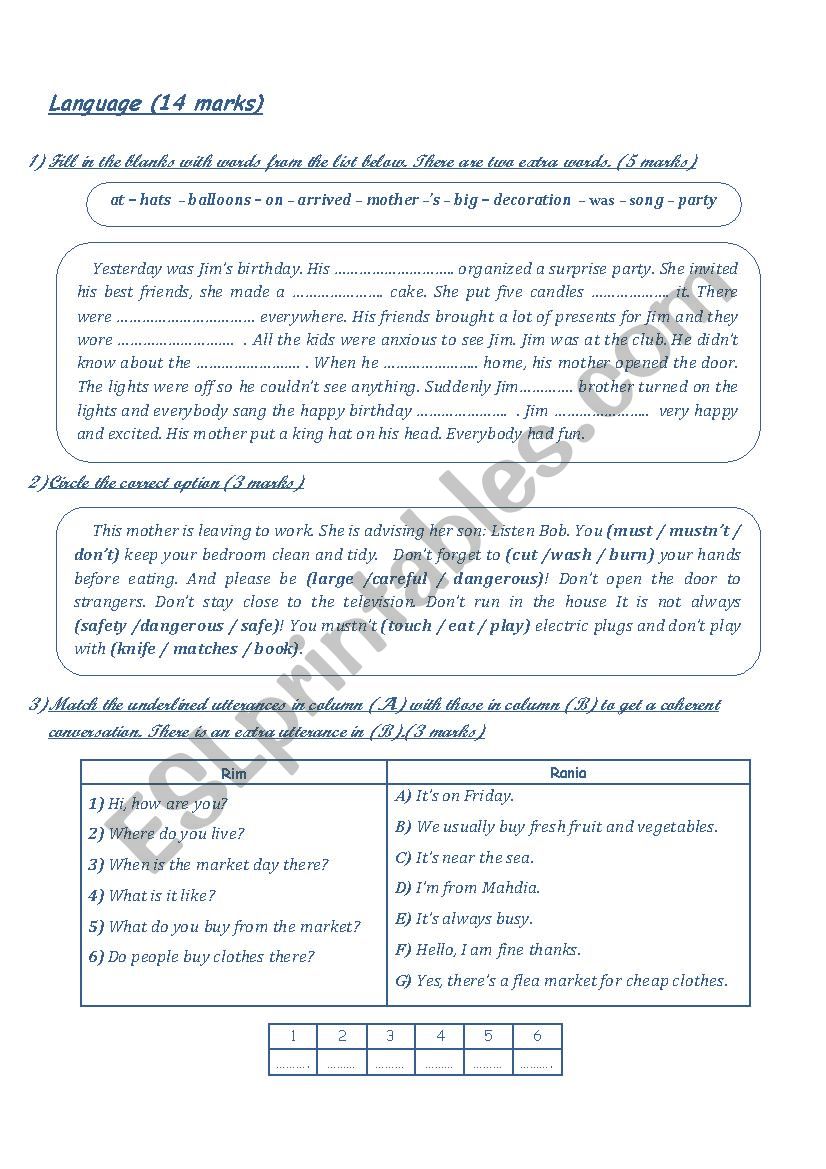 MID-TERM TEST 3 2016  (LANGUAGE)7TH FORM