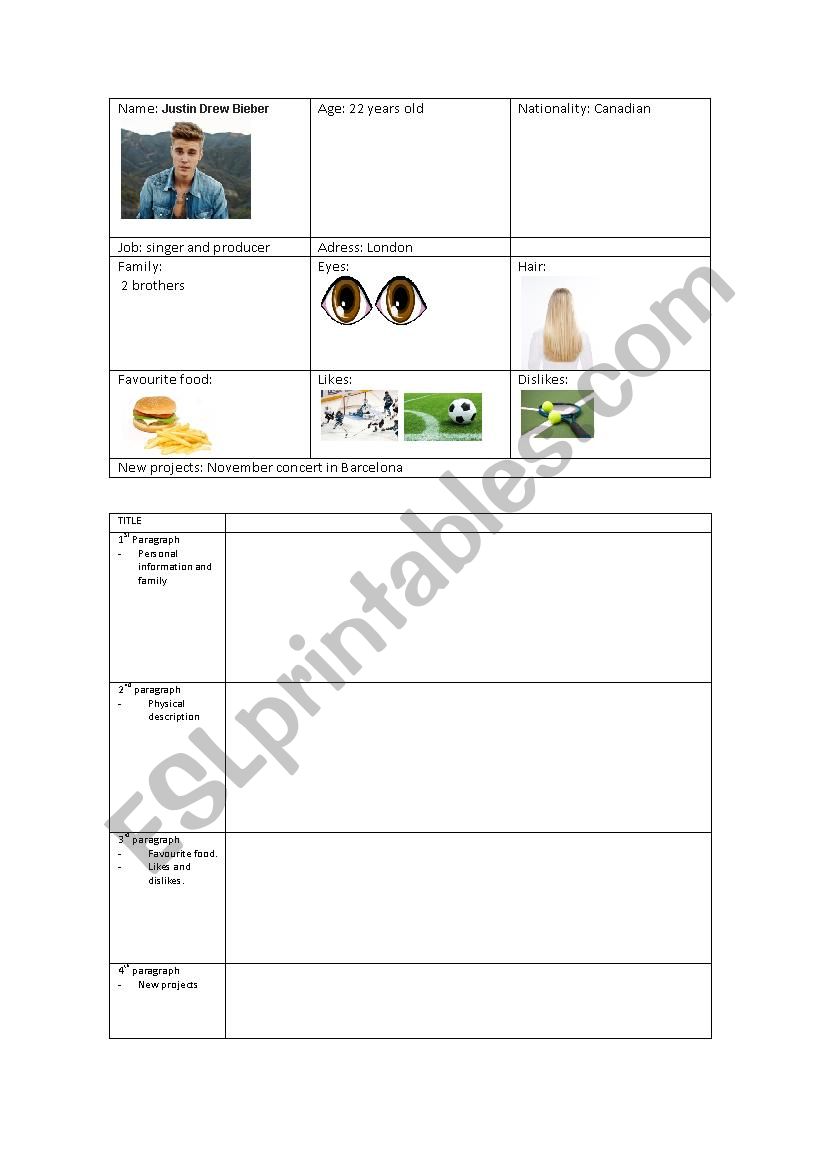 Descriptions worksheet
