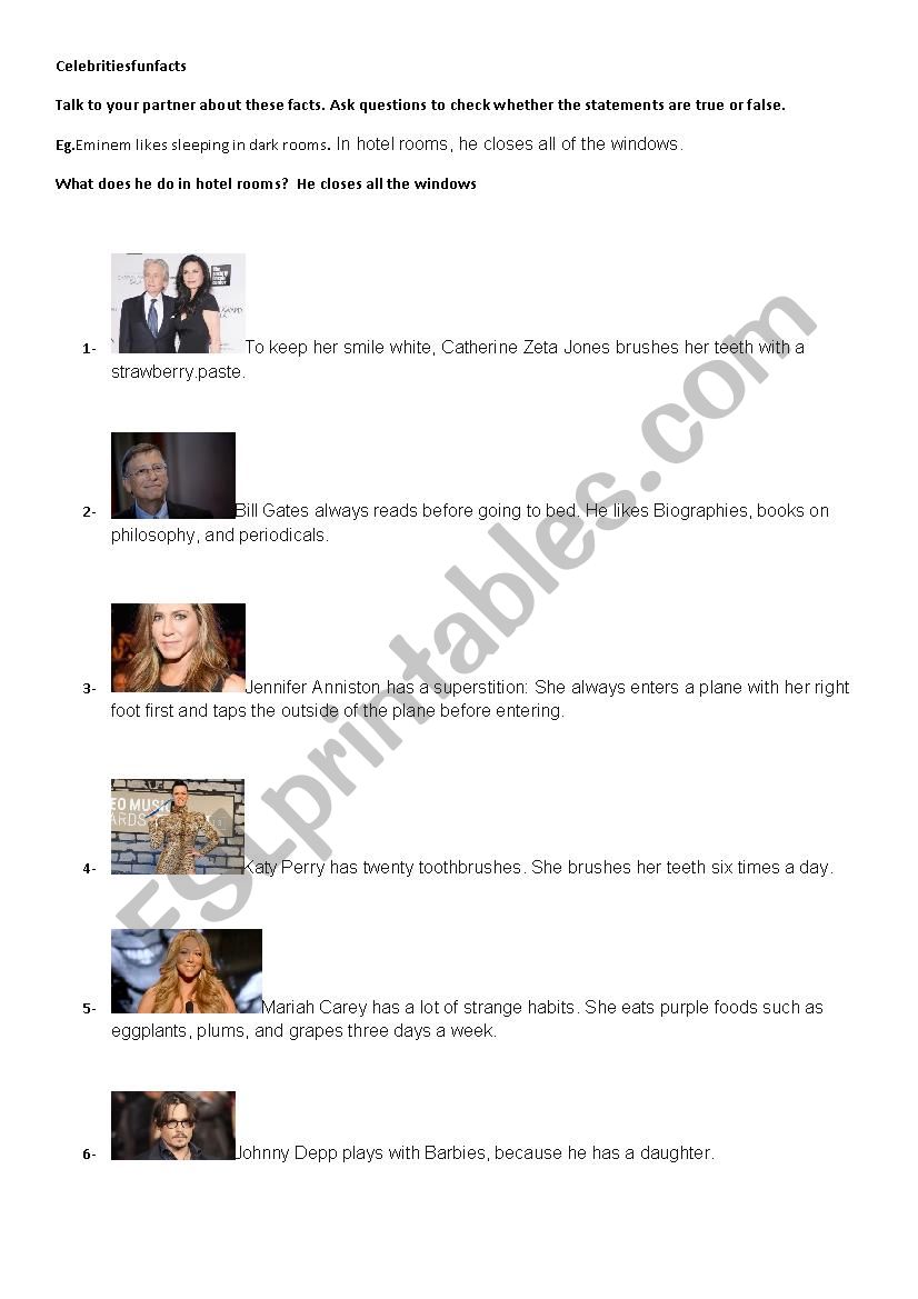 Celebrities fun facts worksheet