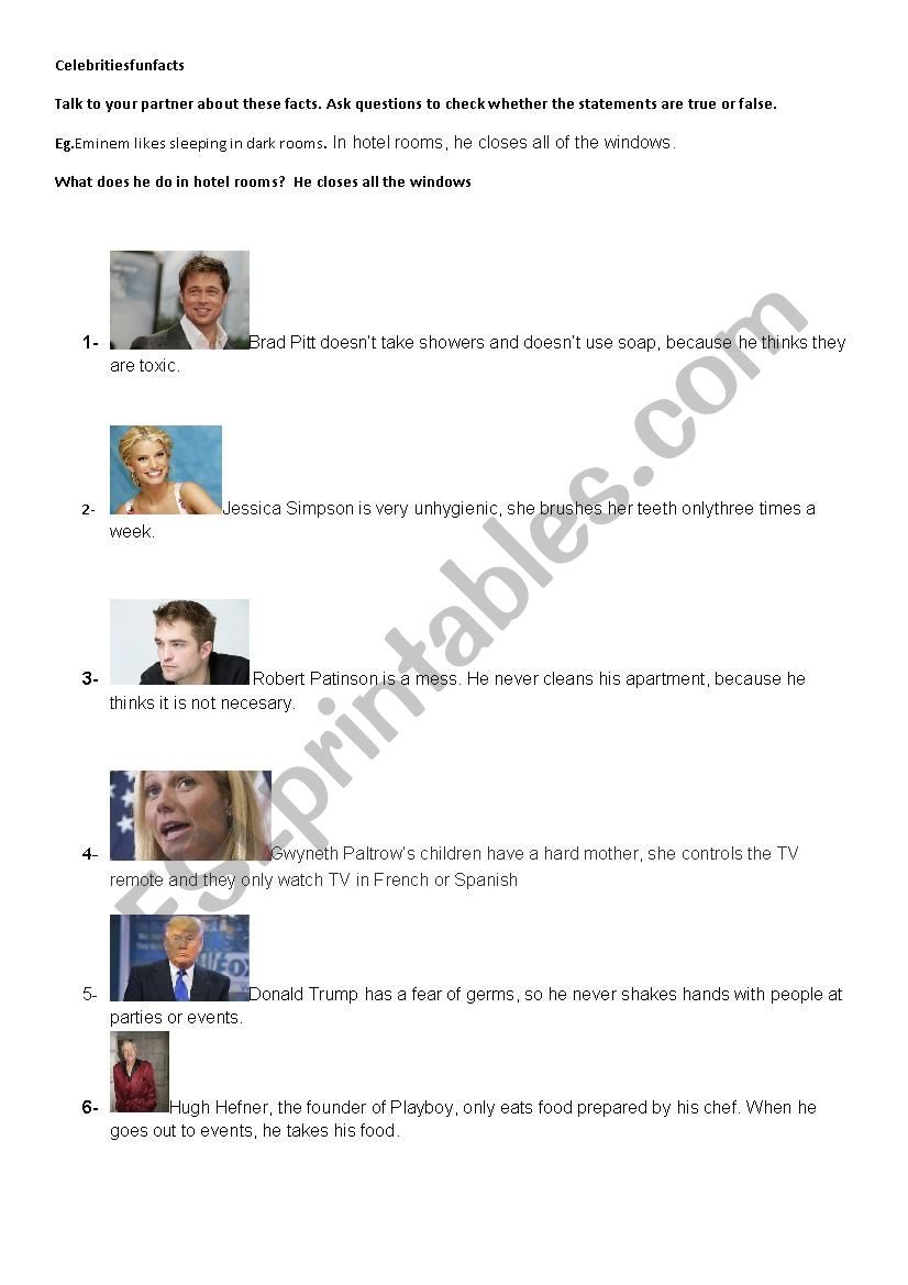 Celebrities fun facts2 worksheet
