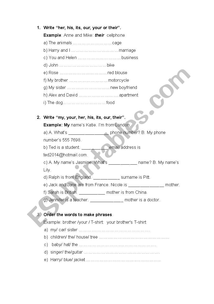 Possessives worksheet