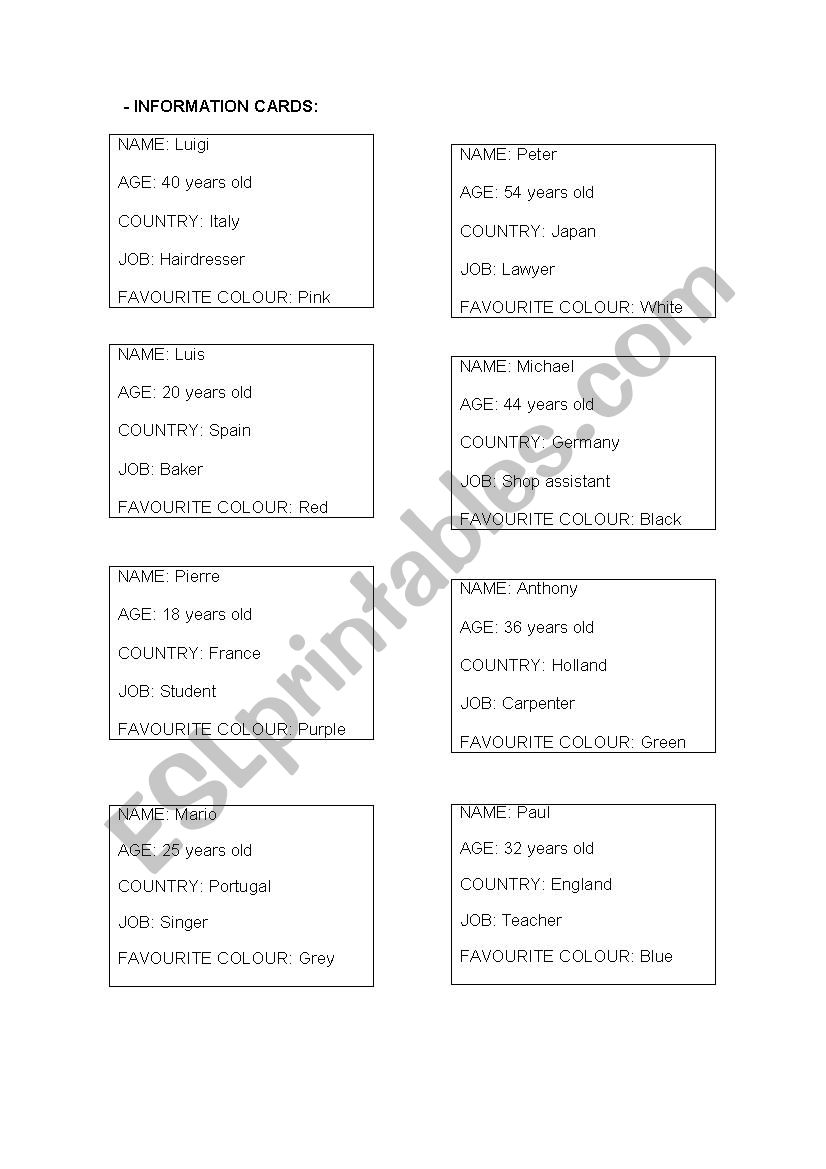 Information cards (role play) 1