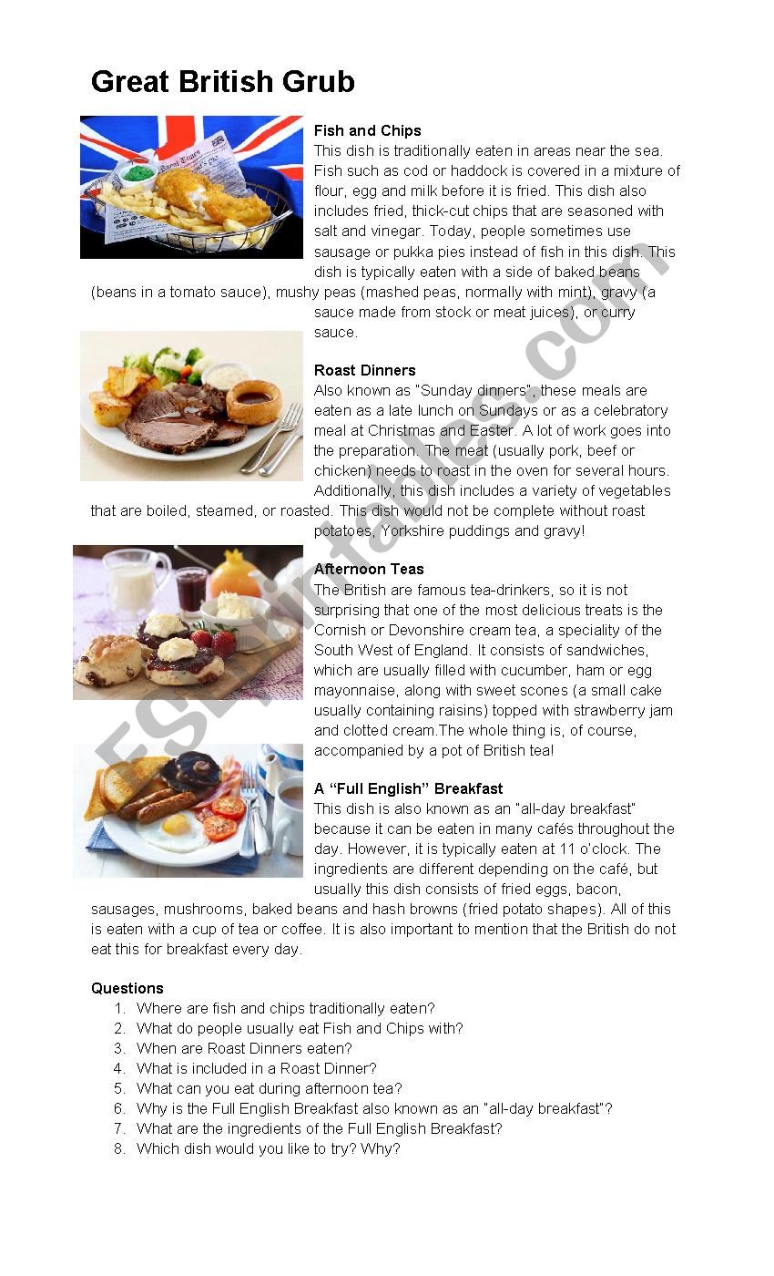 Typical British Food (Text + Questions) Typical British Food (Text + Questions)