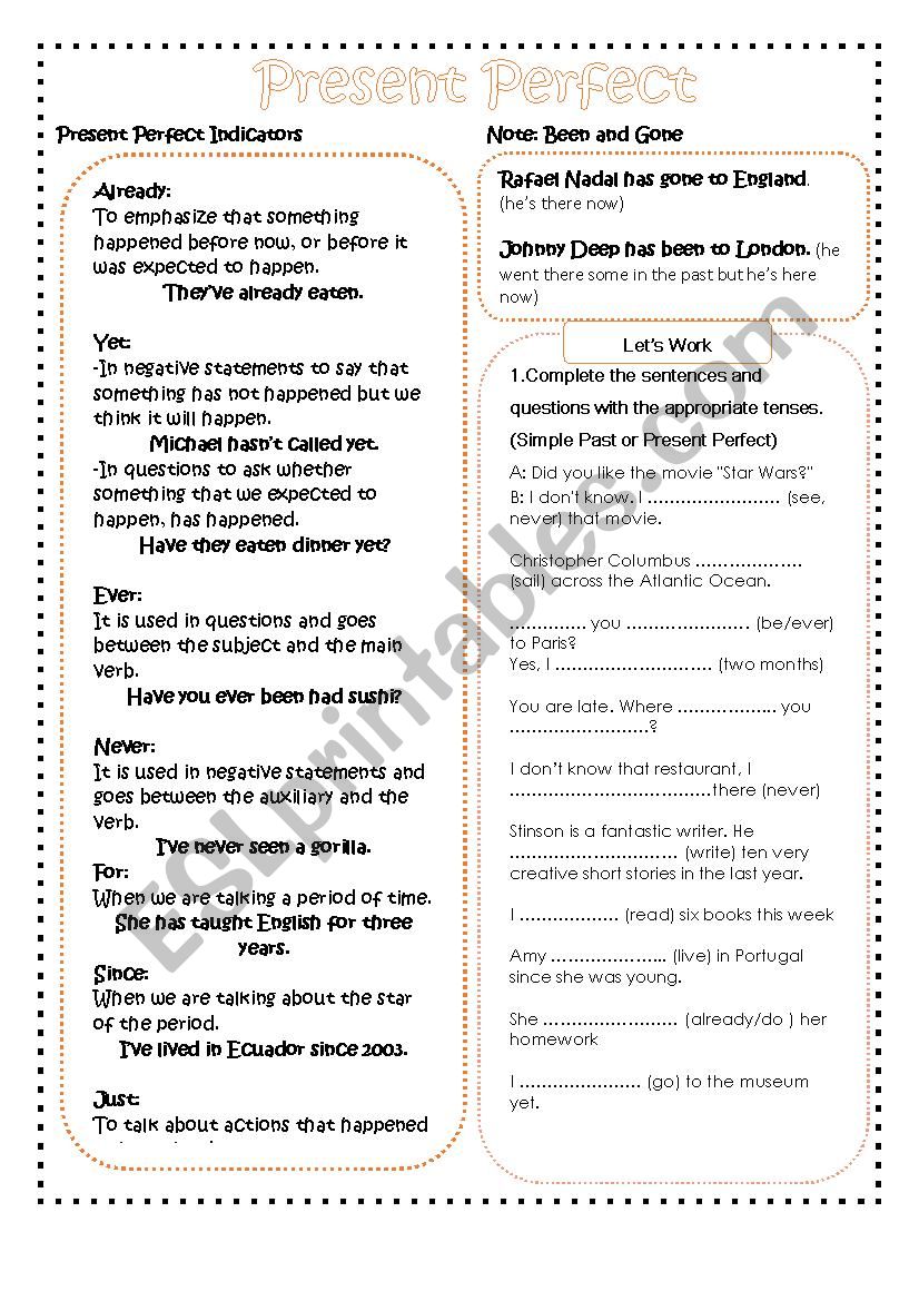 Present Perfect  worksheet