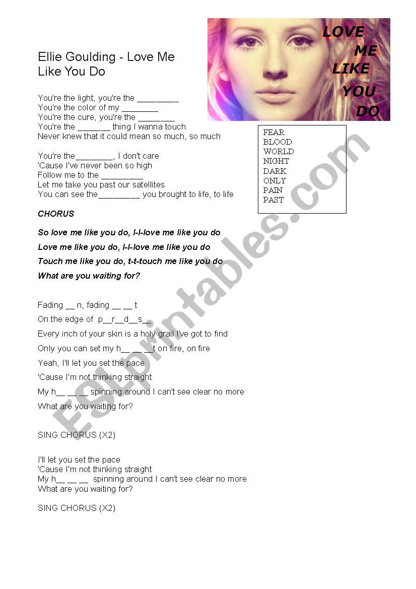 Ellie G song worksheet