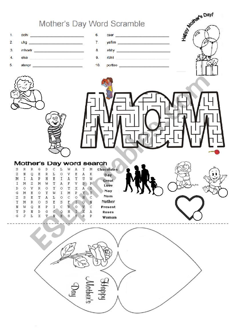 Mothers day activities worksheet