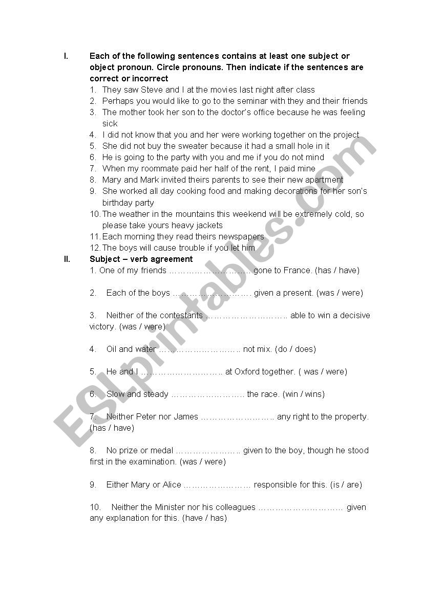 Pronoun worksheet