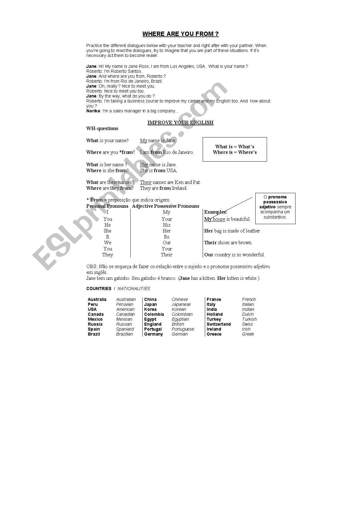 Where are you from? worksheet