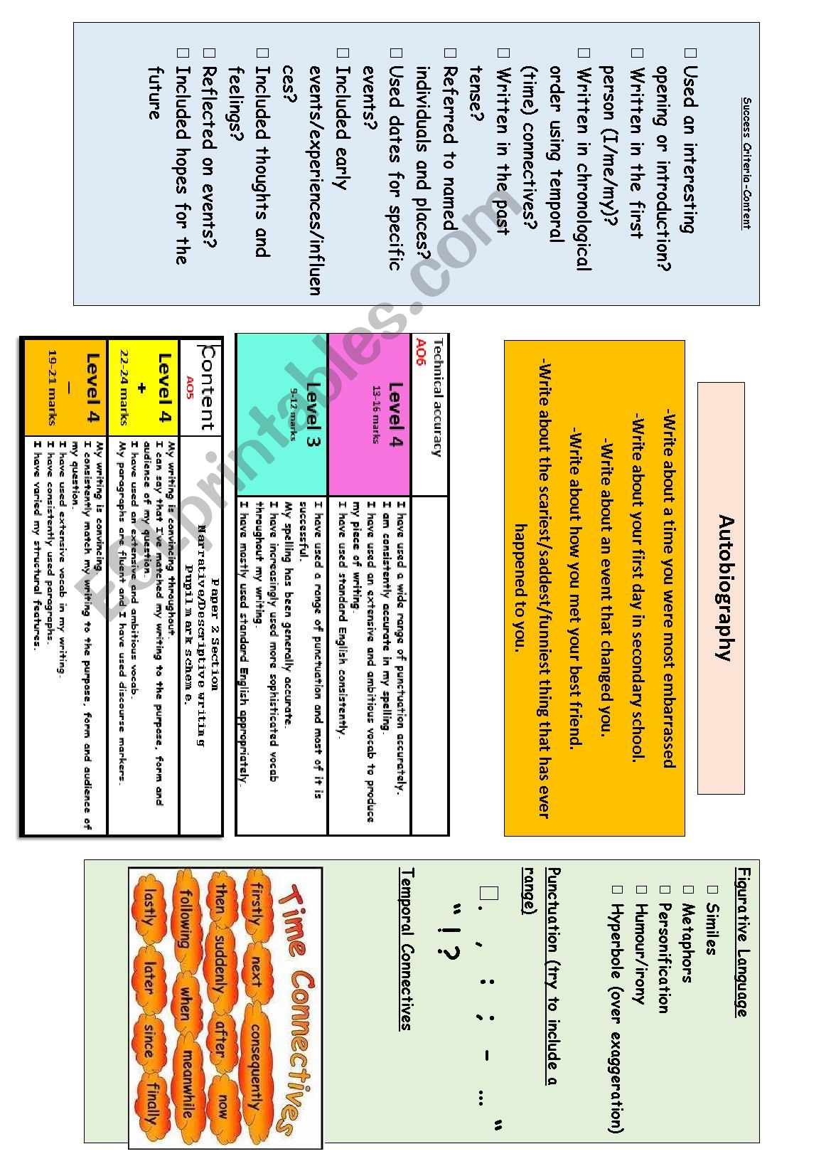 Autobiography help mat worksheet