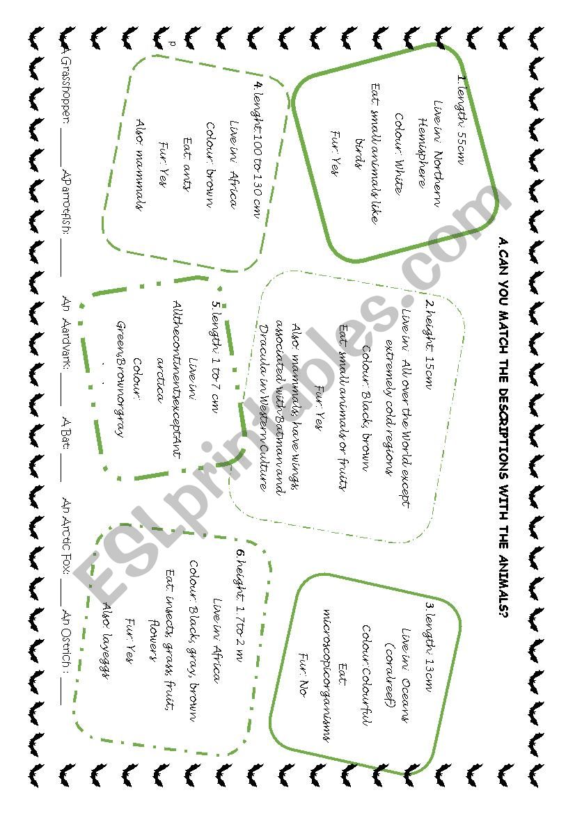 ANIMALS: DESCRIPTION MATCHING worksheet