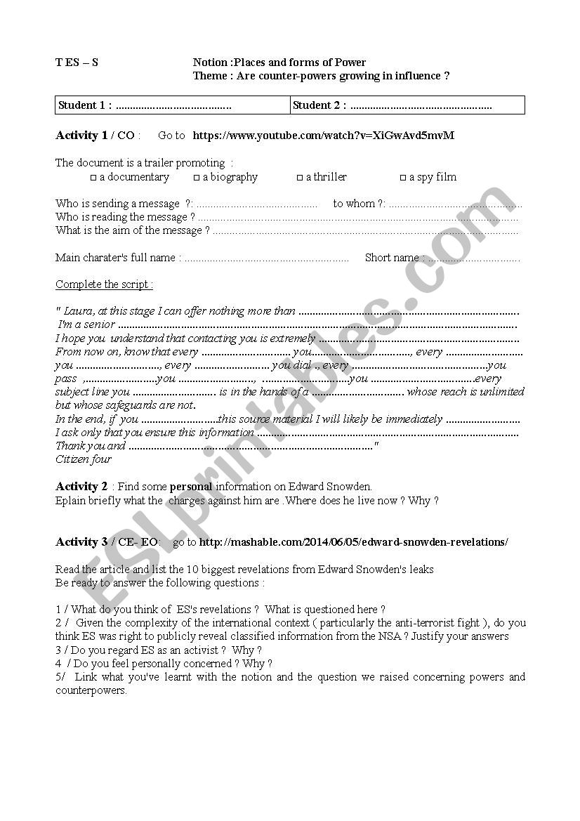 Citizen four  worksheet