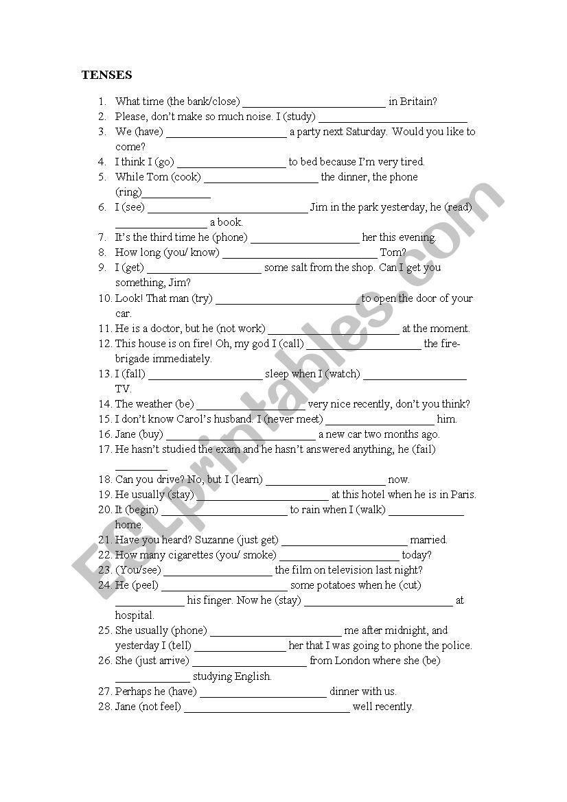 tenses worksheet