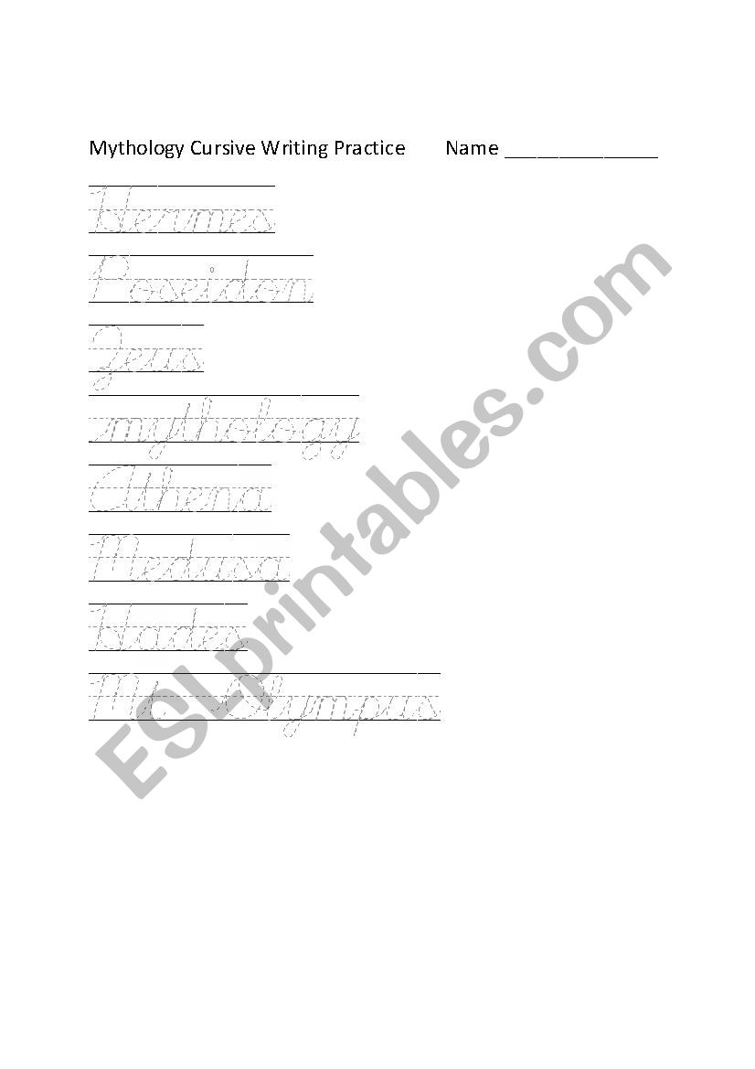 Mythology Cursive Writing Practice