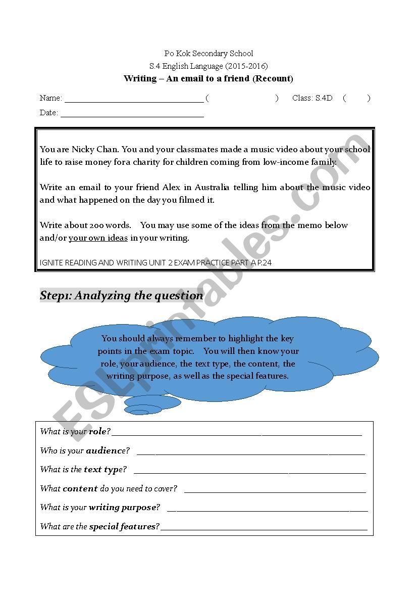 Writing an informal email worksheet