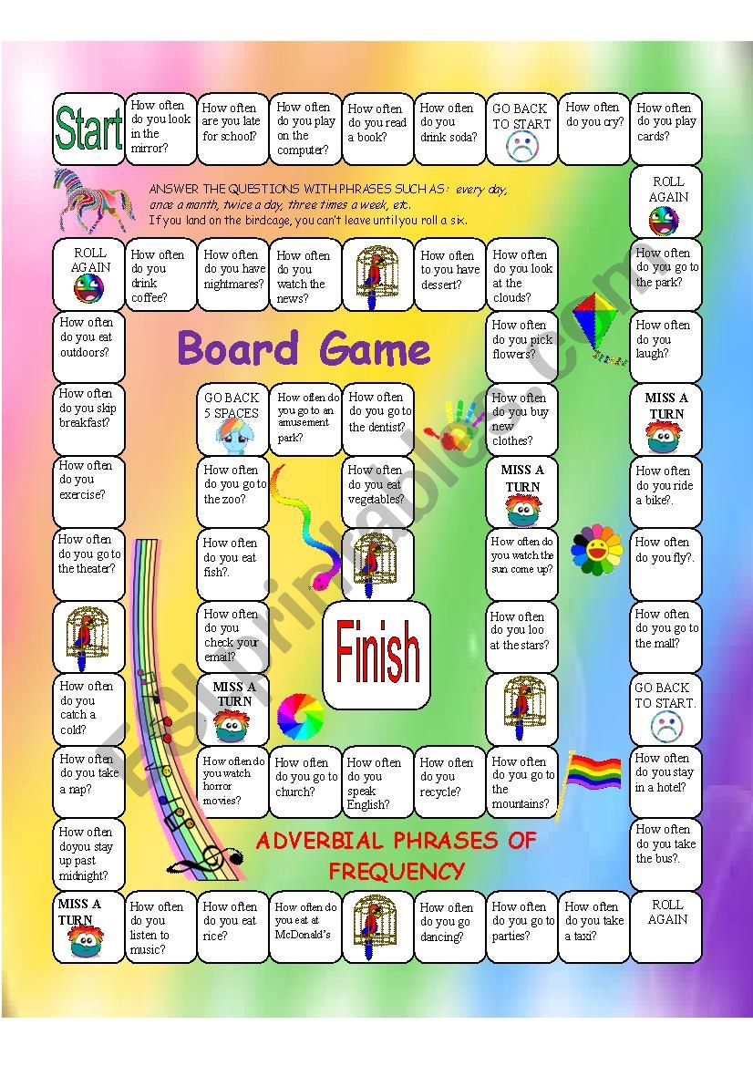 Adverbial Phrases of Frequency Board Game