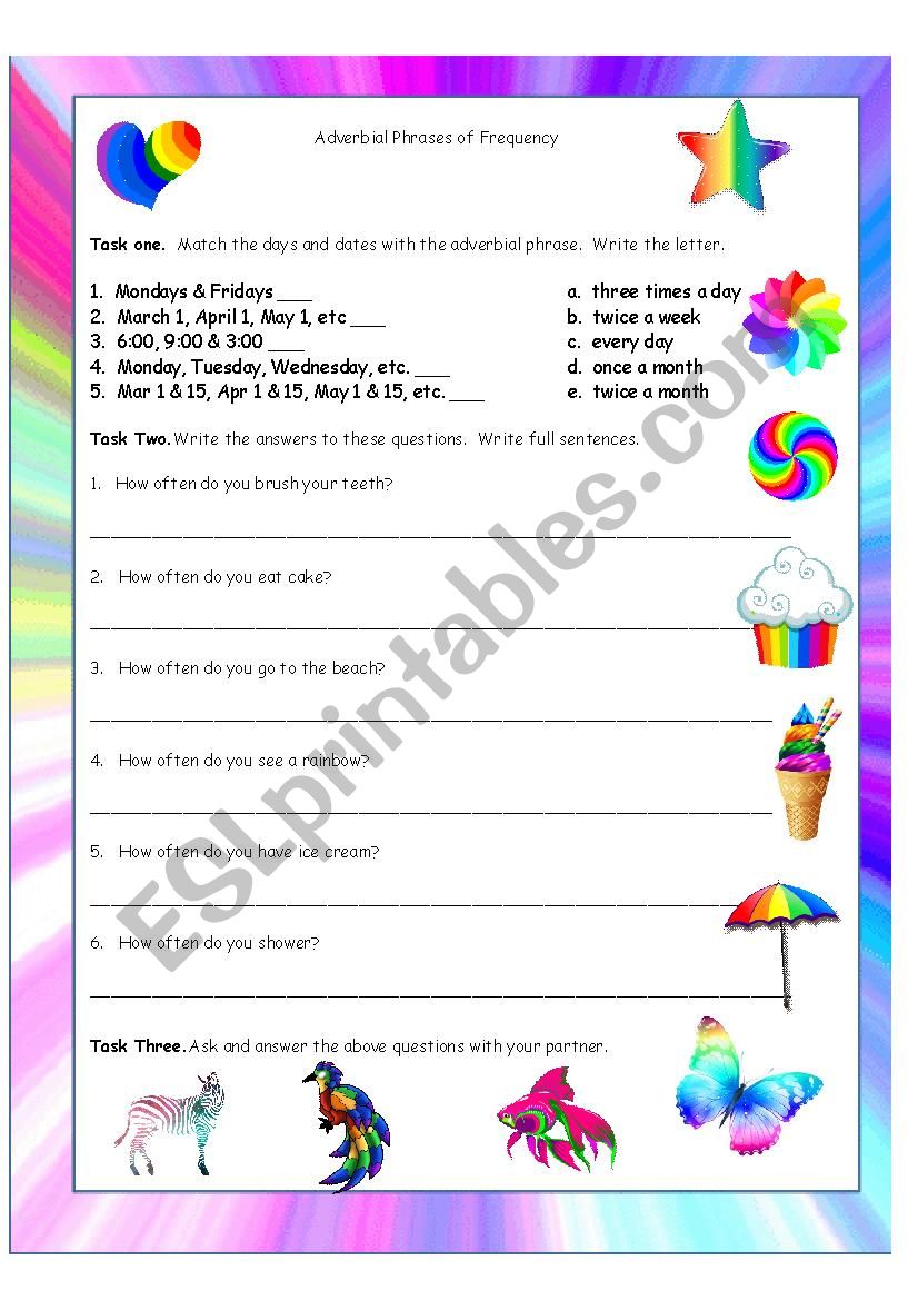 Adverbial Phrases of Frequency Worksheet