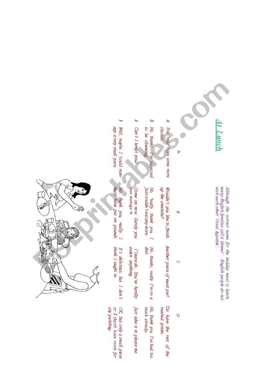 lunch dialogue worksheet