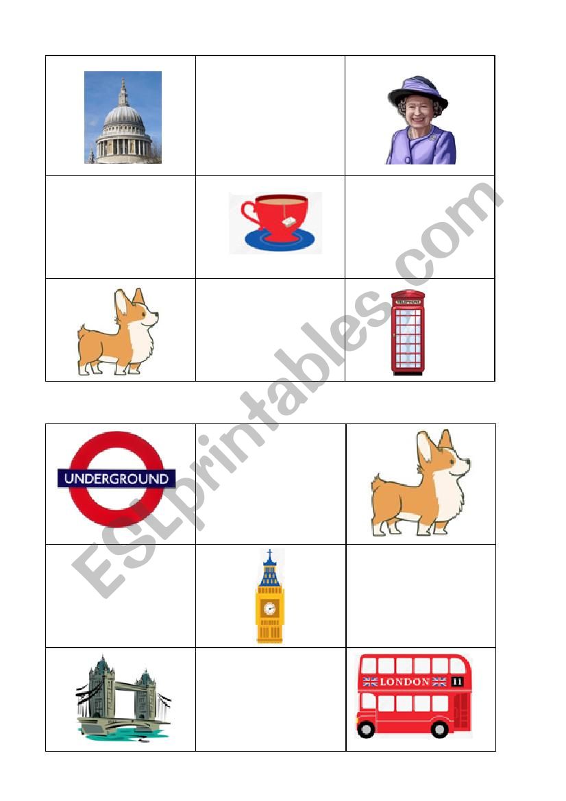 England BINGO  worksheet