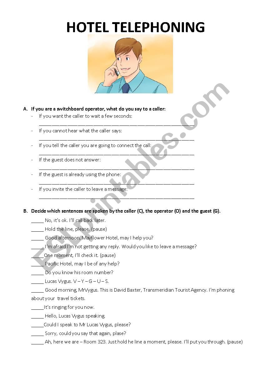 Tourism - Hotel Telephoning worksheet