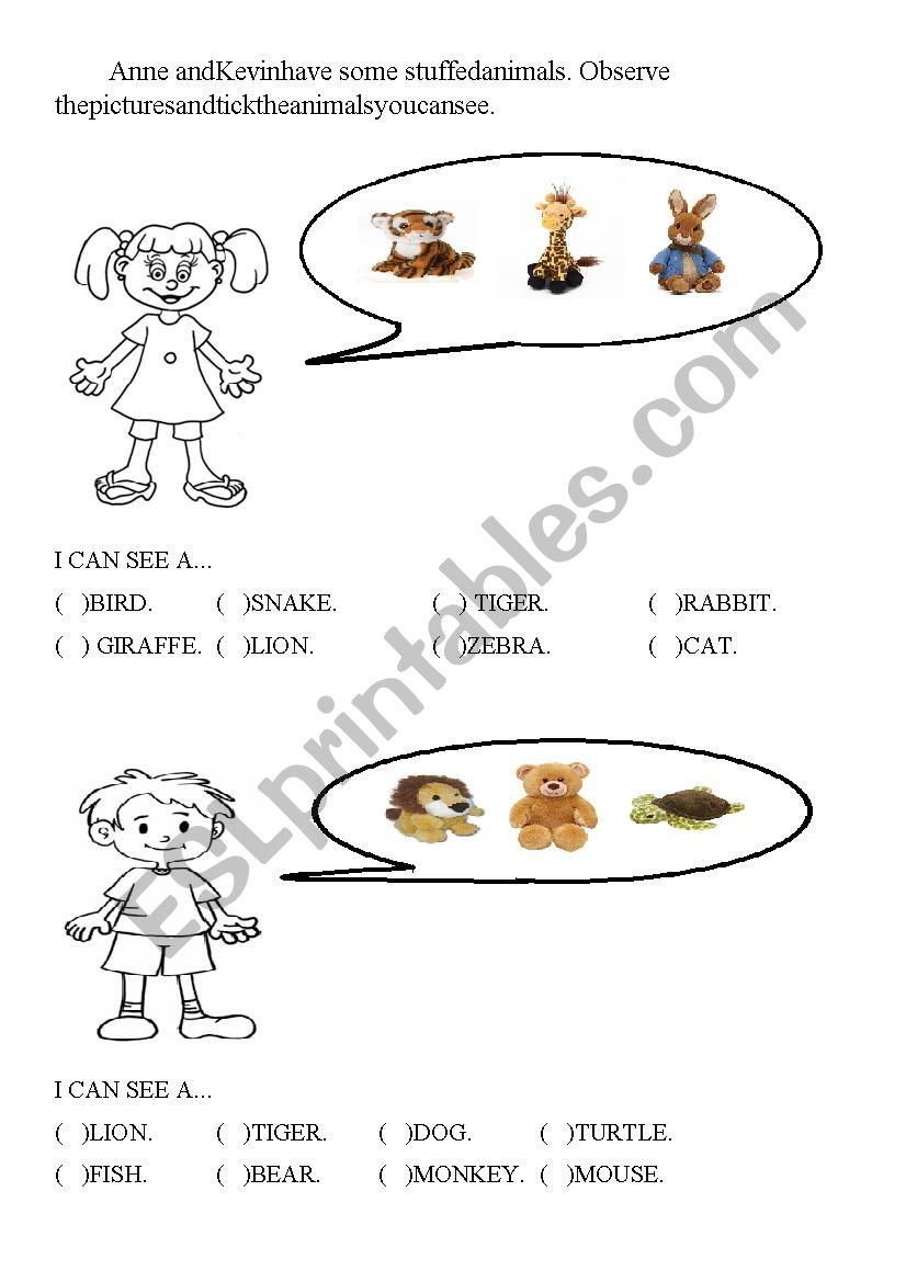 Tick the animals you can see worksheet