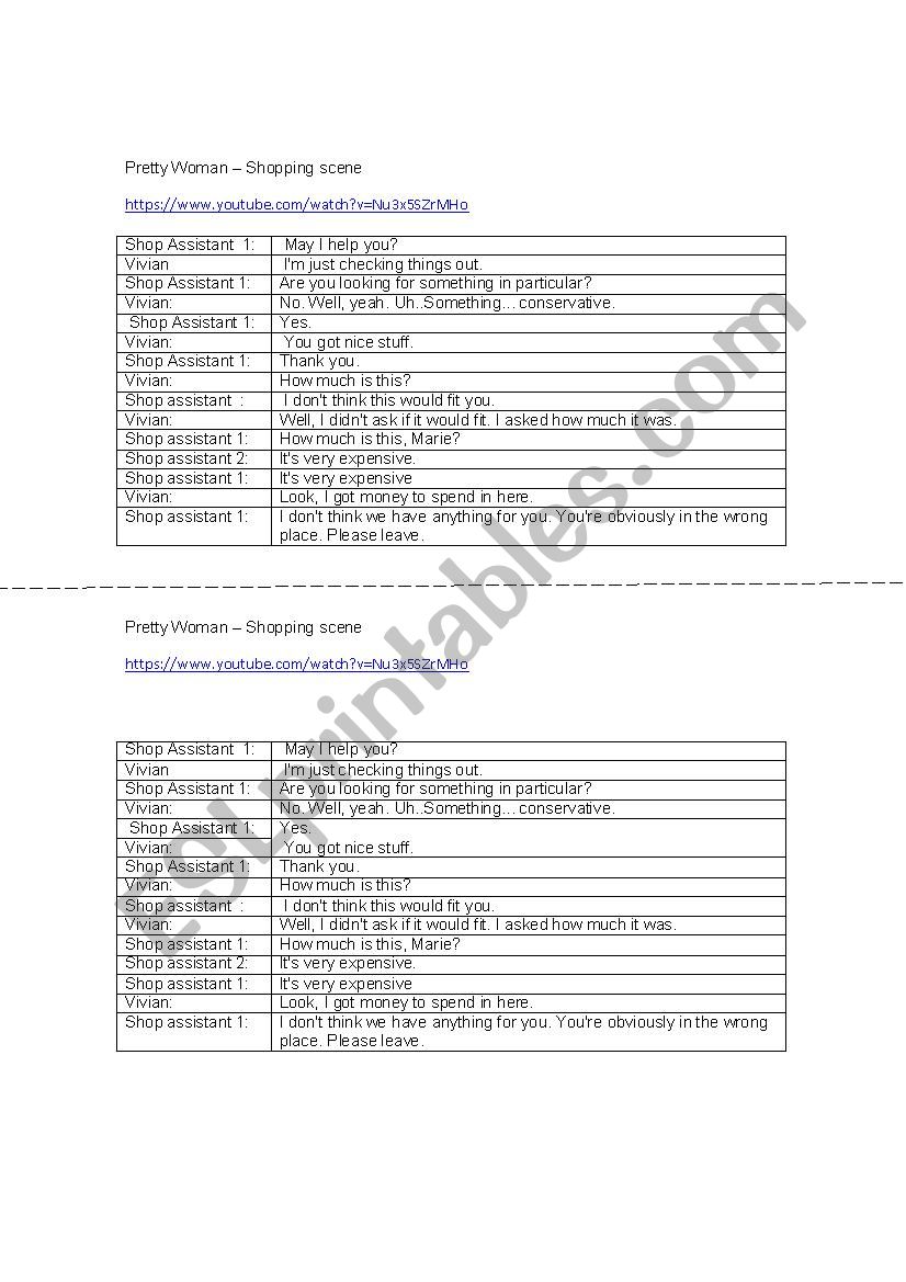 shopping worksheet