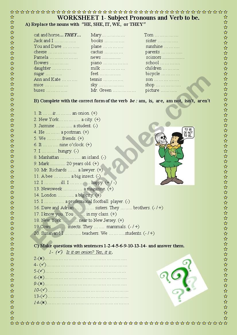 Pronouns-Verb to be worksheet