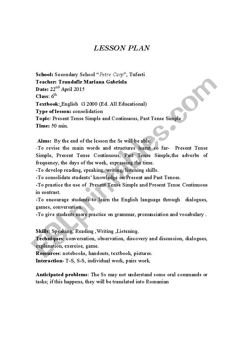present and past tenses worksheet