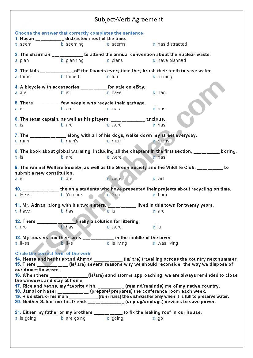 Subject-Verb Agreement worksheet